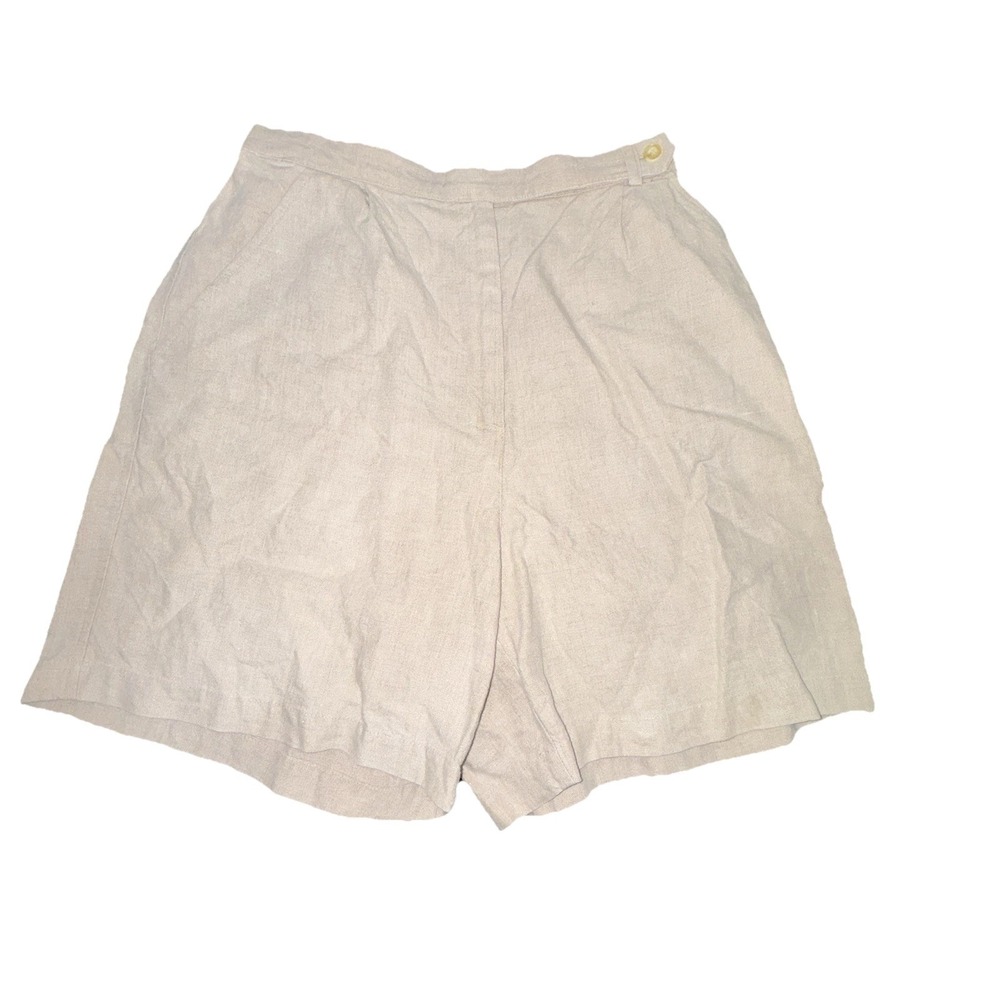 J. Jill Women's 10 Linen Tan Khaki Beige Shorts Button Minimalist High Rise Mom